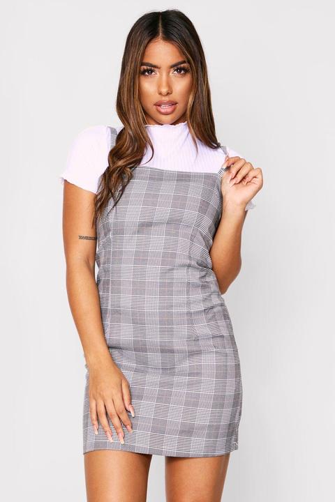 Square Neck Checked Pinafore Dress