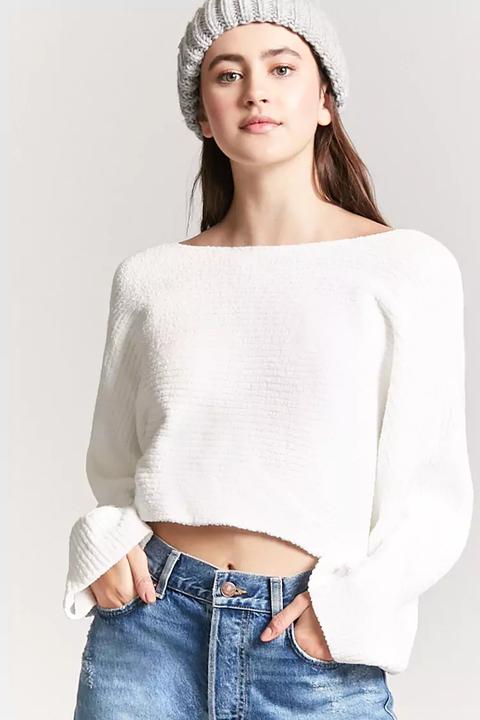 Cropped Chenille Knit Sweater