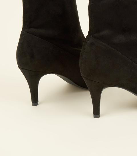 Black Suedette Kitten Heel Sock Boots 