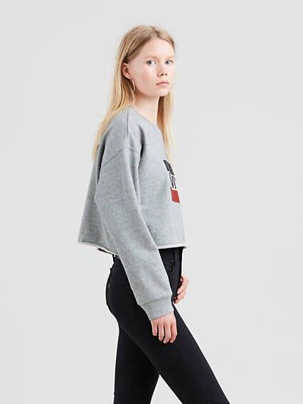 graphic raw cut hem sweatshirt