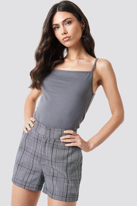 High Waist Checked Shorts Grey