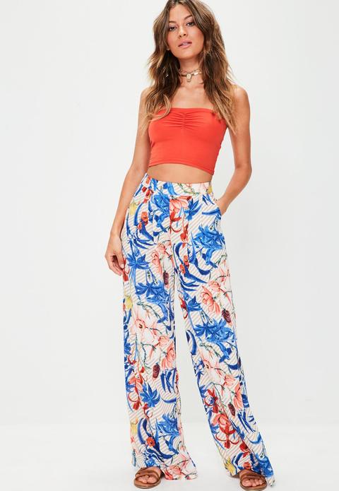 White Printed Flared Trousers