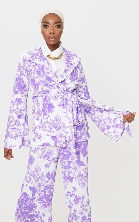 Multi Paisley Crepe Flare Sleeve Tie Jacket