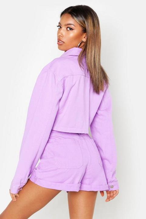 Womens Utility Cropped Denim Jacket - Purple - 10, Purple from Boohoo on 21 Buttons