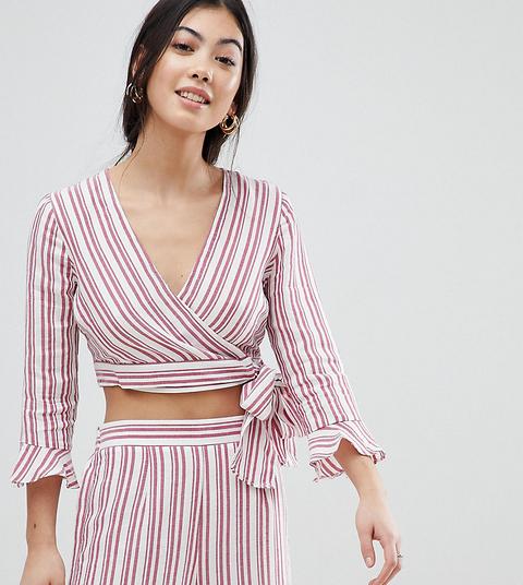 Top A Rayas Con Parte Delantera Cruzada De Miss Selfridge Petite-multicolor