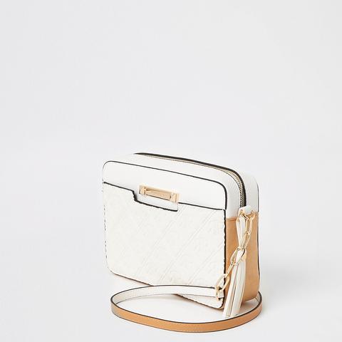 White Ri Embossed Boxy Crossbody Bag from River Island on 21