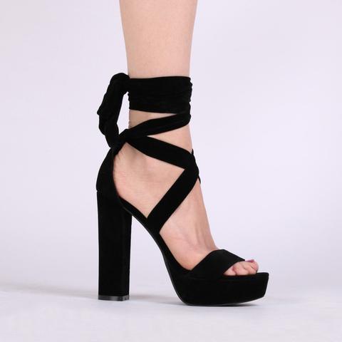 Adrina Lace Up Heels In Black Faux Suede