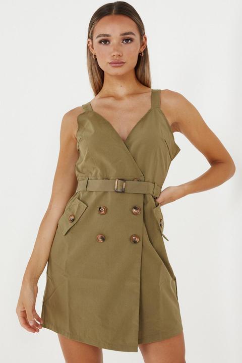 Khaki Utility Wrap Dress