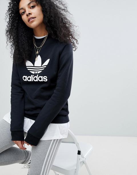 Adidas Originals Adicolor Trefoil Oversized Sweatshirt In Black