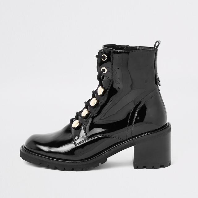 Black Patent Lace-up Chunky Boots from 