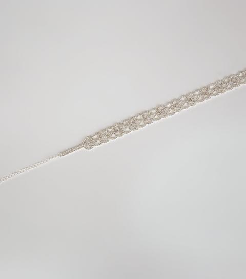 Silver Diamante Leaf Chain Choker