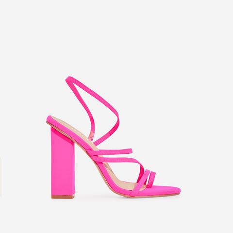 neon pink block heel