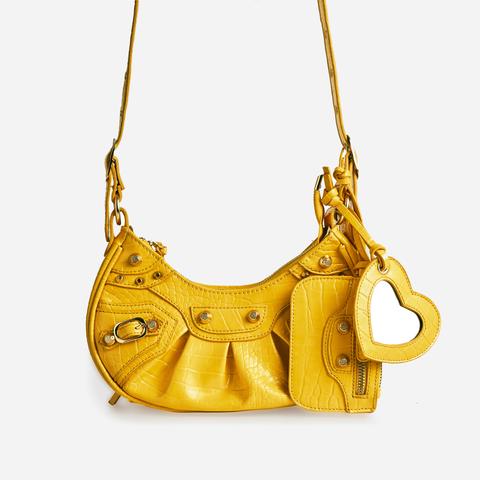 Harlin Studded Purse Detail Shoulder Bag In Yellow Faux Leather,, Yellow