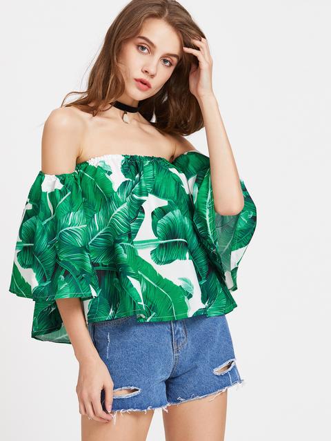 Top De Hombros Descubiertos Con Estampado De Palmera