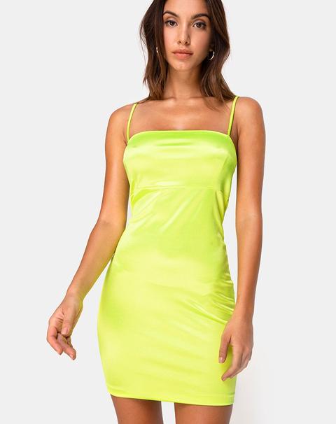 Cecile Slip Dress In Neon Yellow