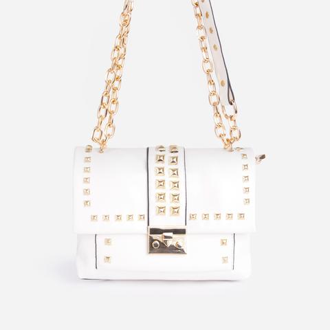 Zoey Studded Detail Mini Cross Body Bag In White Faux Leather,, White