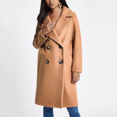 Petite Beige Long Double Breasted Coat