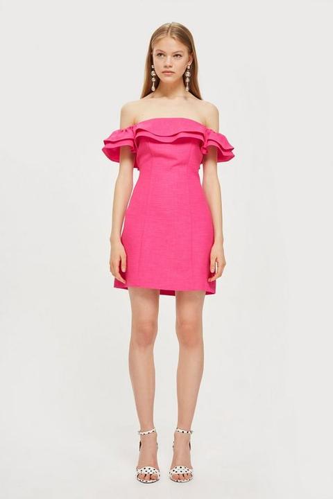 Womens Ruffle Mini Bardot Dress - Pink, Pink