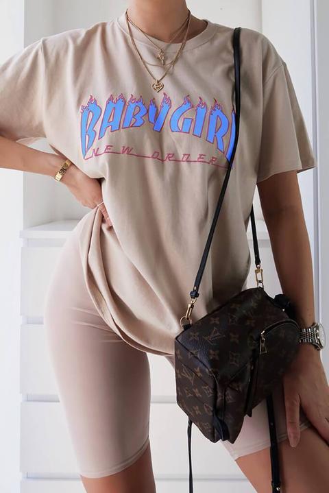 Stone Babygirl Flames Oversized T, Beige