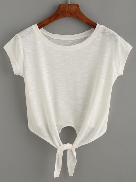 Camiseta Anudada Crop -blanco