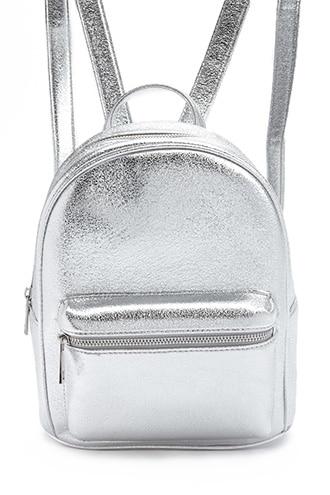 Forever 21 Faux Leather Metallic Backpack , Silver