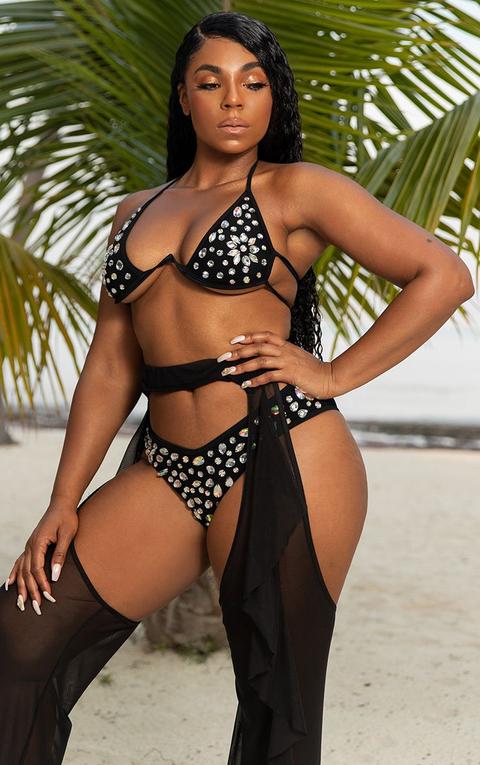 Bas De Bikini Échancré Noir En V Et Bijoux, Noir