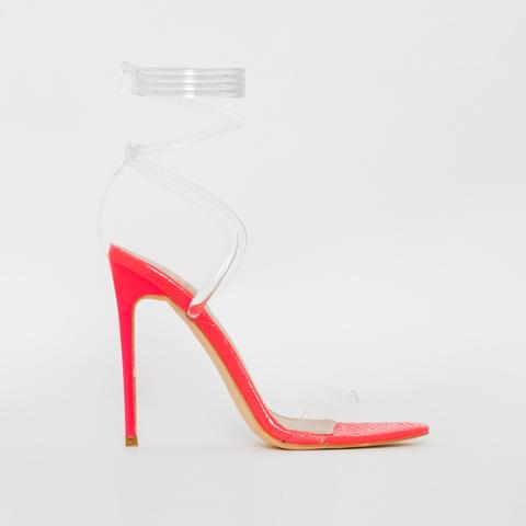 Sonia X Fyza Energy Pink Snake Print Clear Stiletto Heels