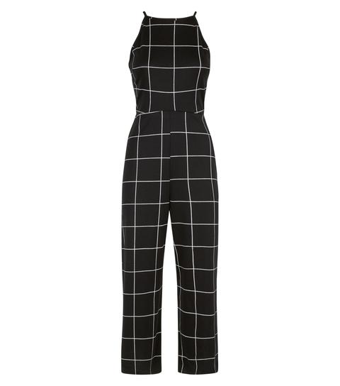 Black Check High Neck Culotte Jumpsuit New Look