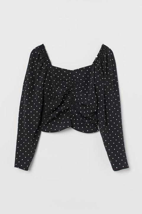 Blusa Con Mangas Abullonadas - Negro