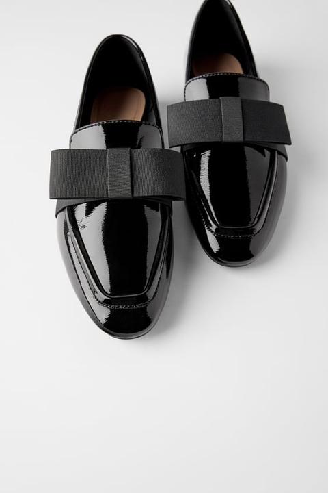Faux Patent Leather Loafers With Bow 