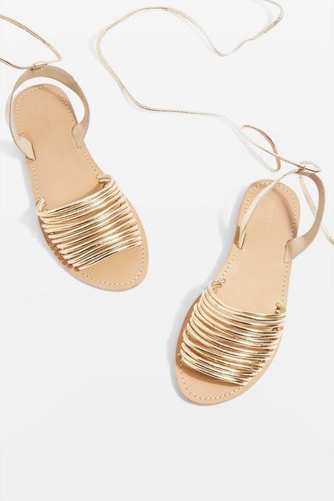 Womens Hobble Ankle Tie Sandals - Gold, Gold