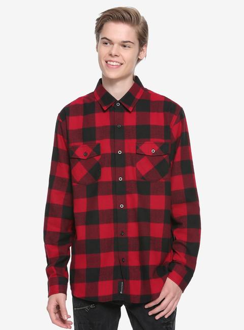 Red & Black Plaid Flannel Woven Button-up