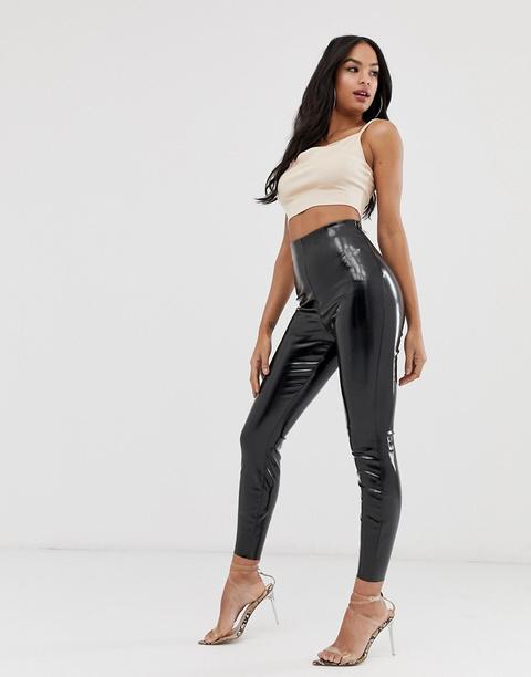 Pantalones De Vinilo Con Diseño De Spray De Asos Design-negro