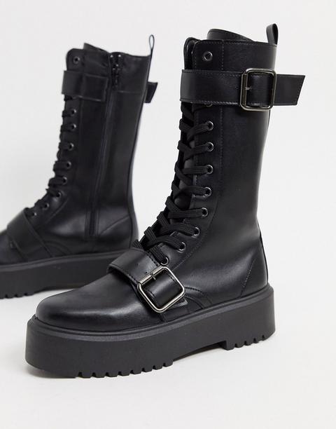 Asos Design Ashford Chunky Buckle Boots In Black