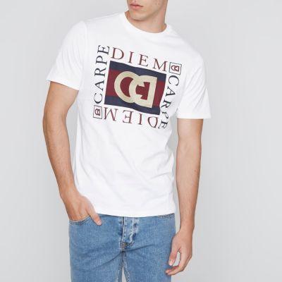 White 'carpe Diem' Print Slim Fit T-shirt