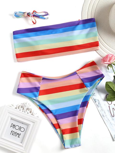 Bikini Colorato A Fascia Con Taglio Alto Multi-a Multi-b Colormix