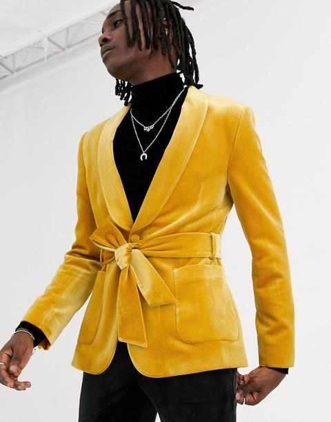 Asos Design - Veste De Smoking Ajustée En Velours - Moutarde-jaune