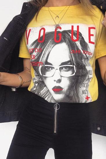 Yellow Vogue Slogan T-shirt - Alana