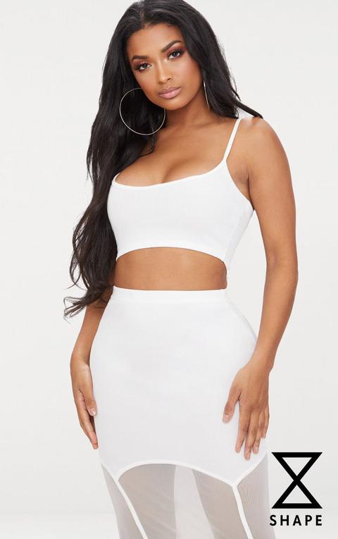 Shape White Ribbed Bandage Strappy Crop Top