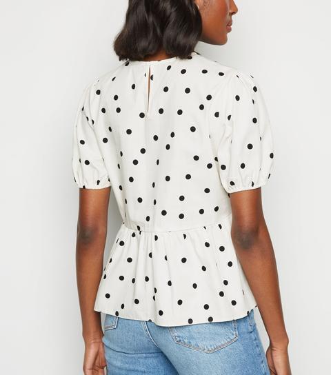 White Spot Poplin Peplum Top New Look