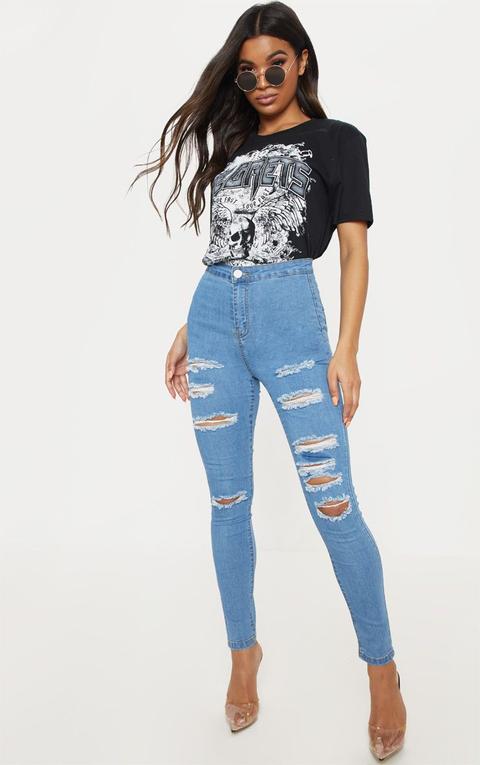 Light Wash Extreme Rip Disco Fit Skinny Jean