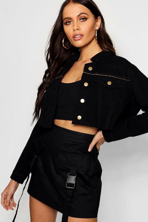 Gold Piping Denim Cropped Jacket