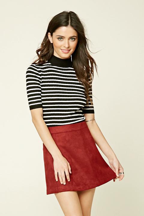 Striped Mock Neck Sweater Top