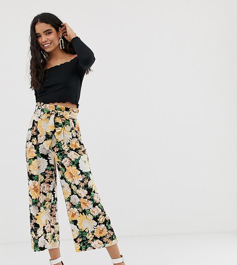 Miss Selfridge – Leinenhose Mit Paperbag-taille Und Blumendruck