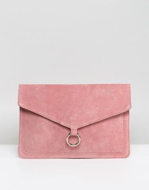 Asos Design - Pochette A Busta Scamosciata Con Anello - Rosa