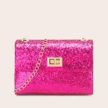 Bolso Con Cadena Con Solapa Brillante