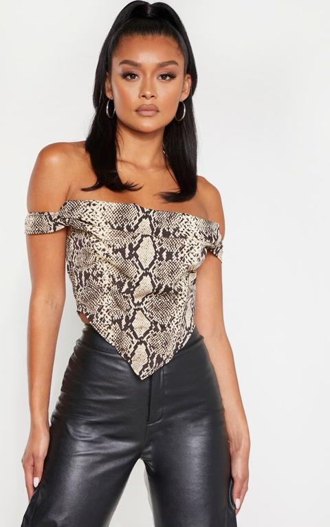 Tan Snake Woven Corset Bardot Top