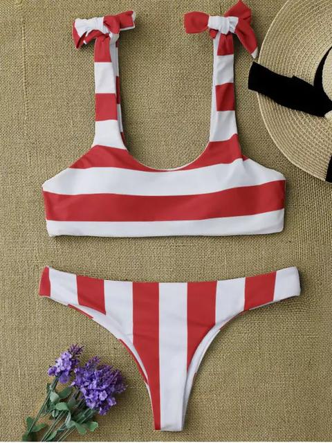 Rayas Empate Hombro Cucharada Bikini Conjunto