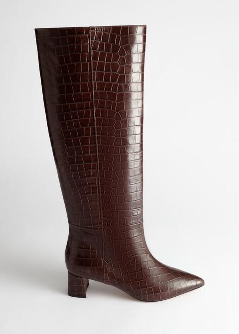 Croc Leather Knee High Boots