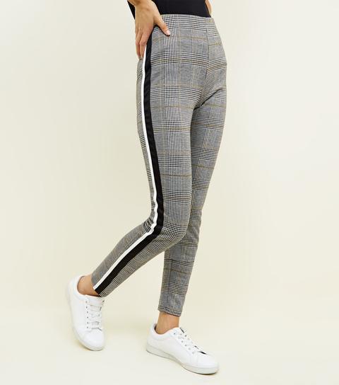 Dark Grey Check Side Stripe Leggings New Look